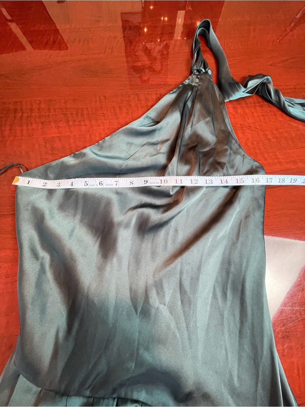 BHLDN One-Shoulder Scarf-Neck Asymmetric Formal Maxi Dress Teal Green Sz M - Picture 8 of 16